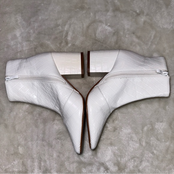 Nasty Gal White Croc Block Pointed Toe Heeled Booties Size 8 - Picture 4 of 10
